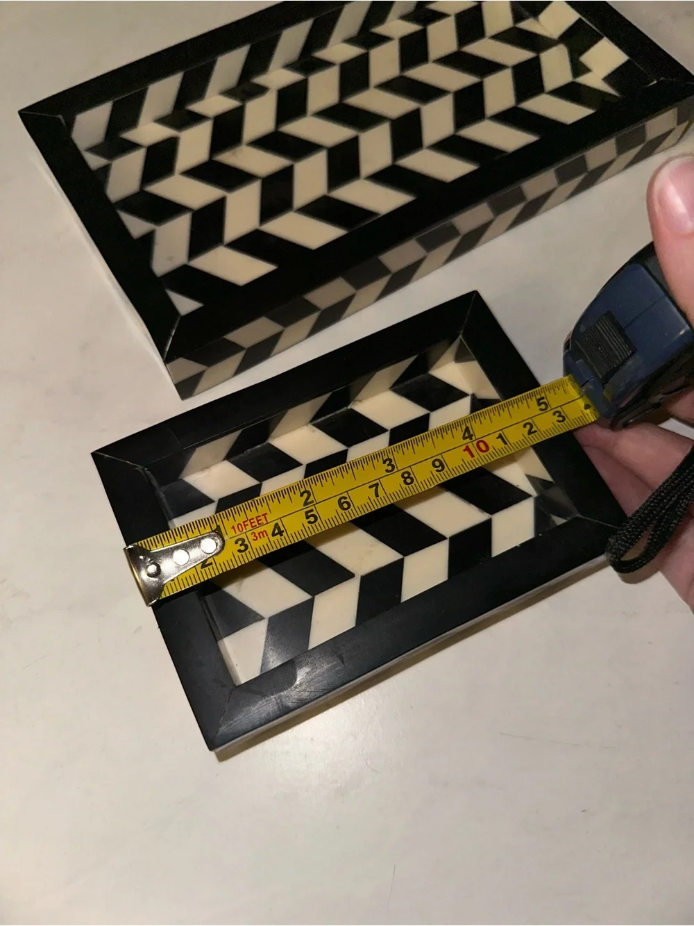 Black and White Geometric Inlay Decorative Trays - Set of 2